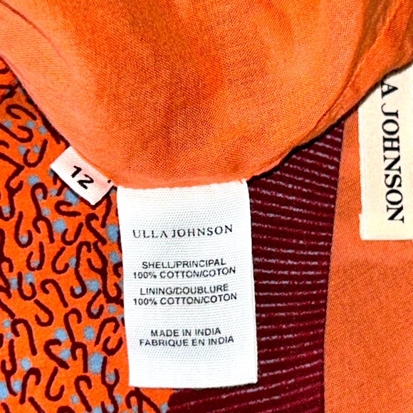 ULLA JOHNSON Cotton Print One Shoulder Ruffle Midi Shift Dress Size 12 - Picture 5 of 7